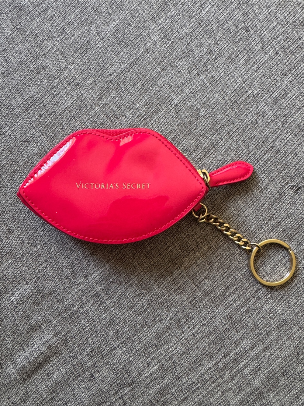 Victoria's Secret Bright Pink Lip-Shaped Keyring Coin Pouch